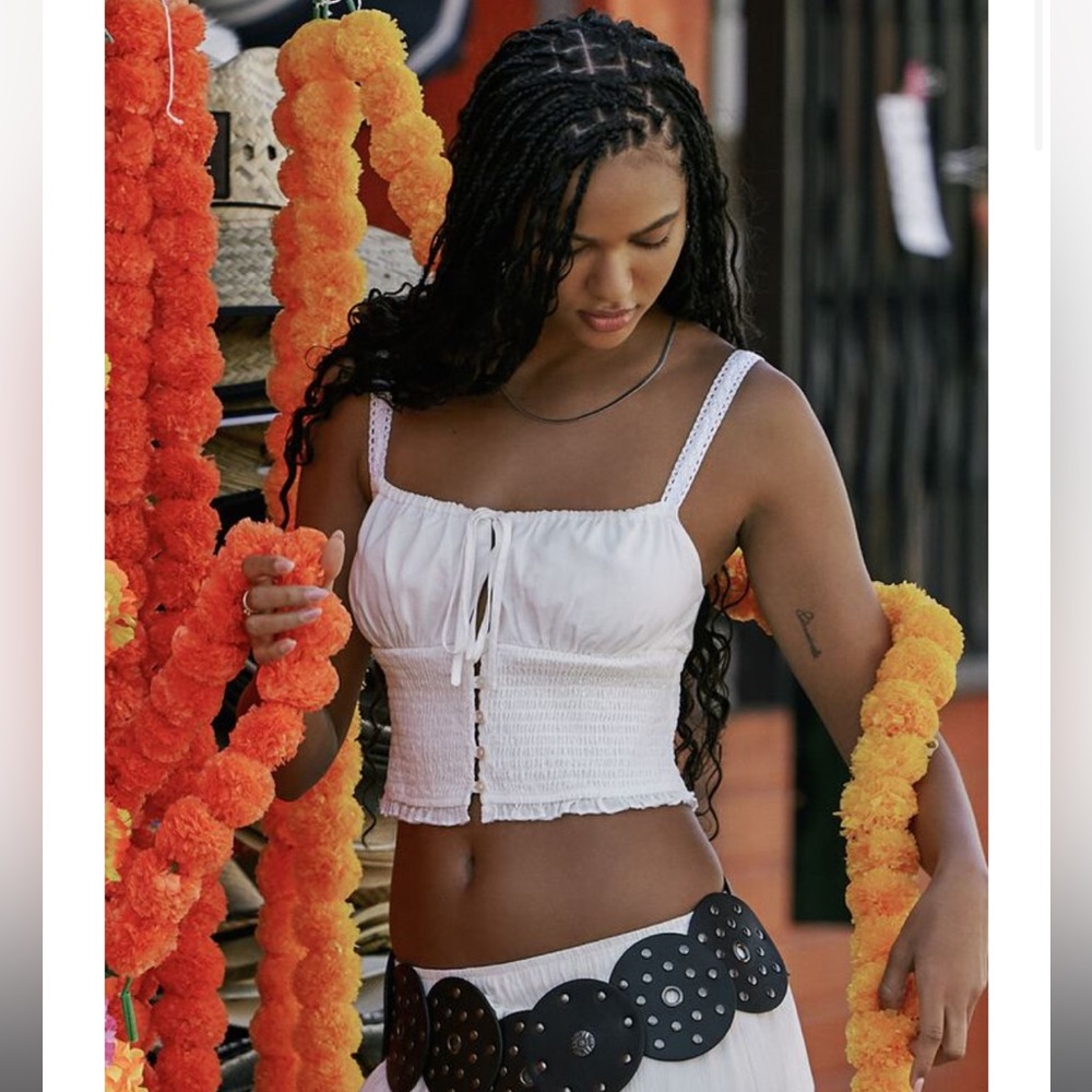 Garage White Smocked Cami Top